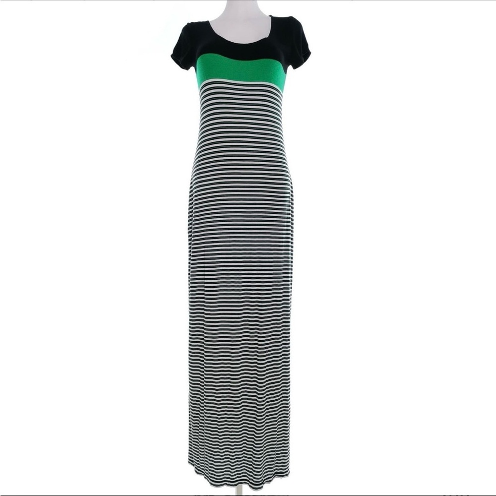 Max Studio Navy and Green Striped Maxi Dress